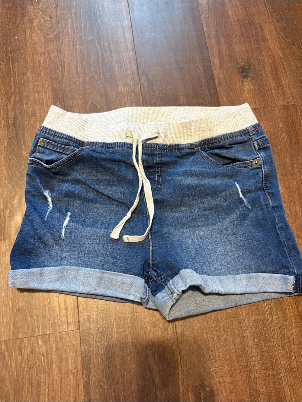 Justice Blue Denim Knit-Waist Drawstring Shorts